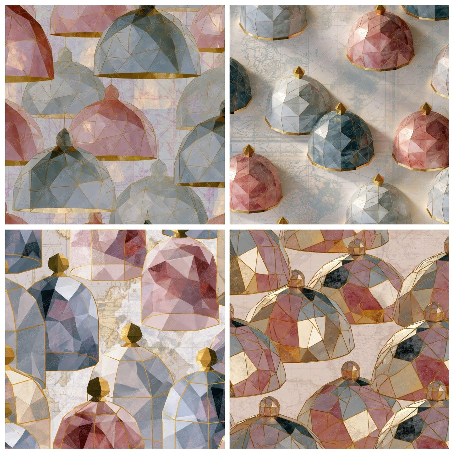 Low Poly Cloches Silver Rose Pearl Digital Paper Pack (DDD016718)