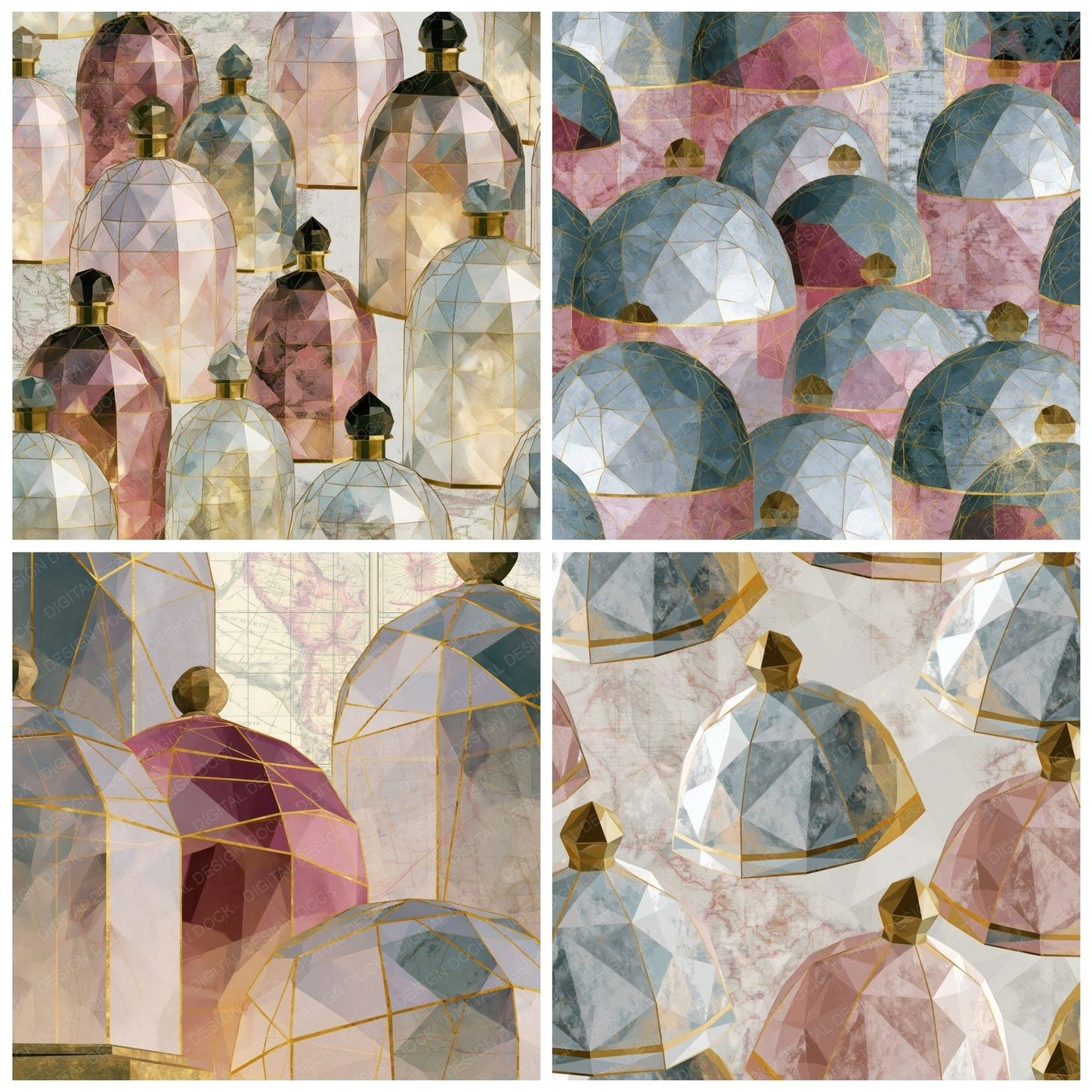 Low Poly Cloches Silver Rose Pearl Digital Paper Pack (DDD016718)