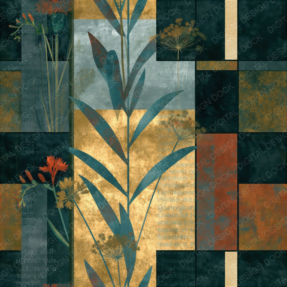 Single Precisionist Wildflowers Steel Charcoal Seamless digital paper shown full size