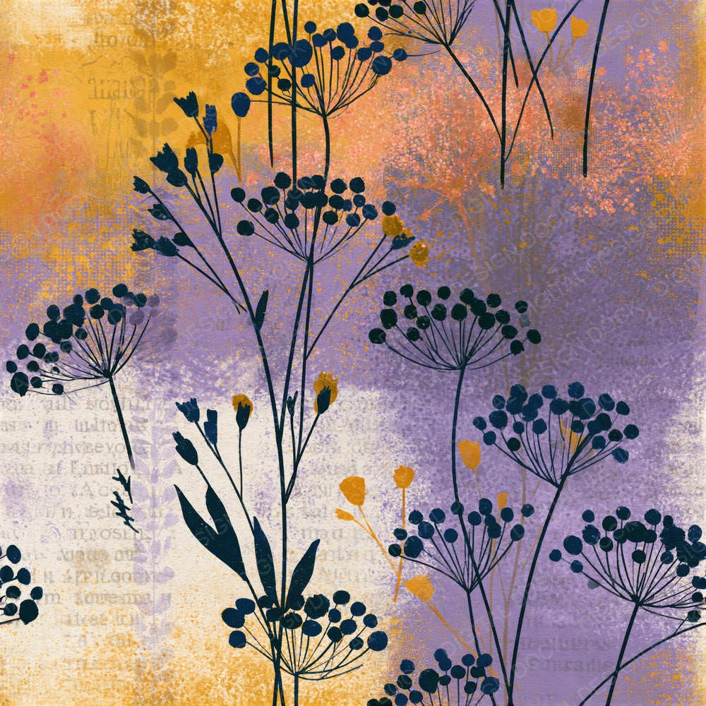 Vintage Newsprint Wildflowers Lavender Butter Seamless Digital Paper Pack (DDD016723)