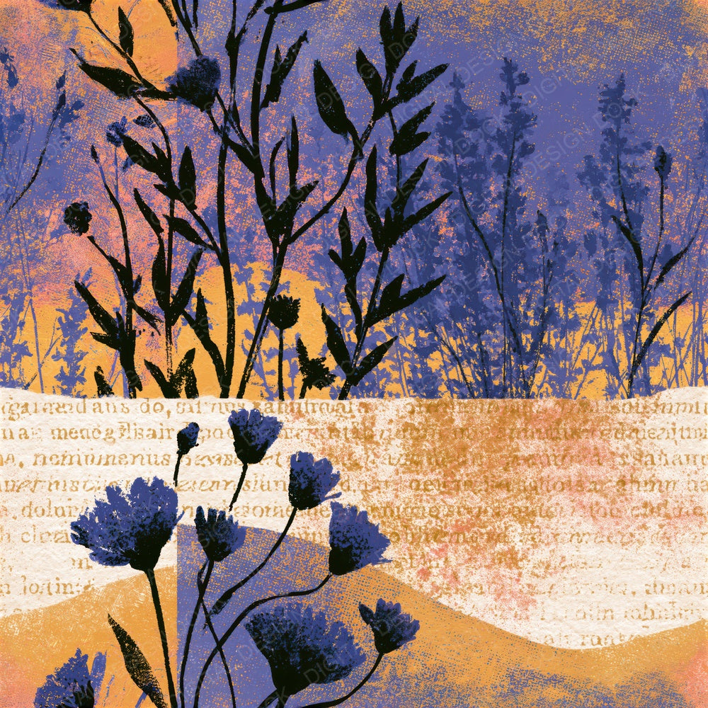 Vintage Newsprint Wildflowers Lavender Butter Seamless Digital Paper Pack (DDD016723)