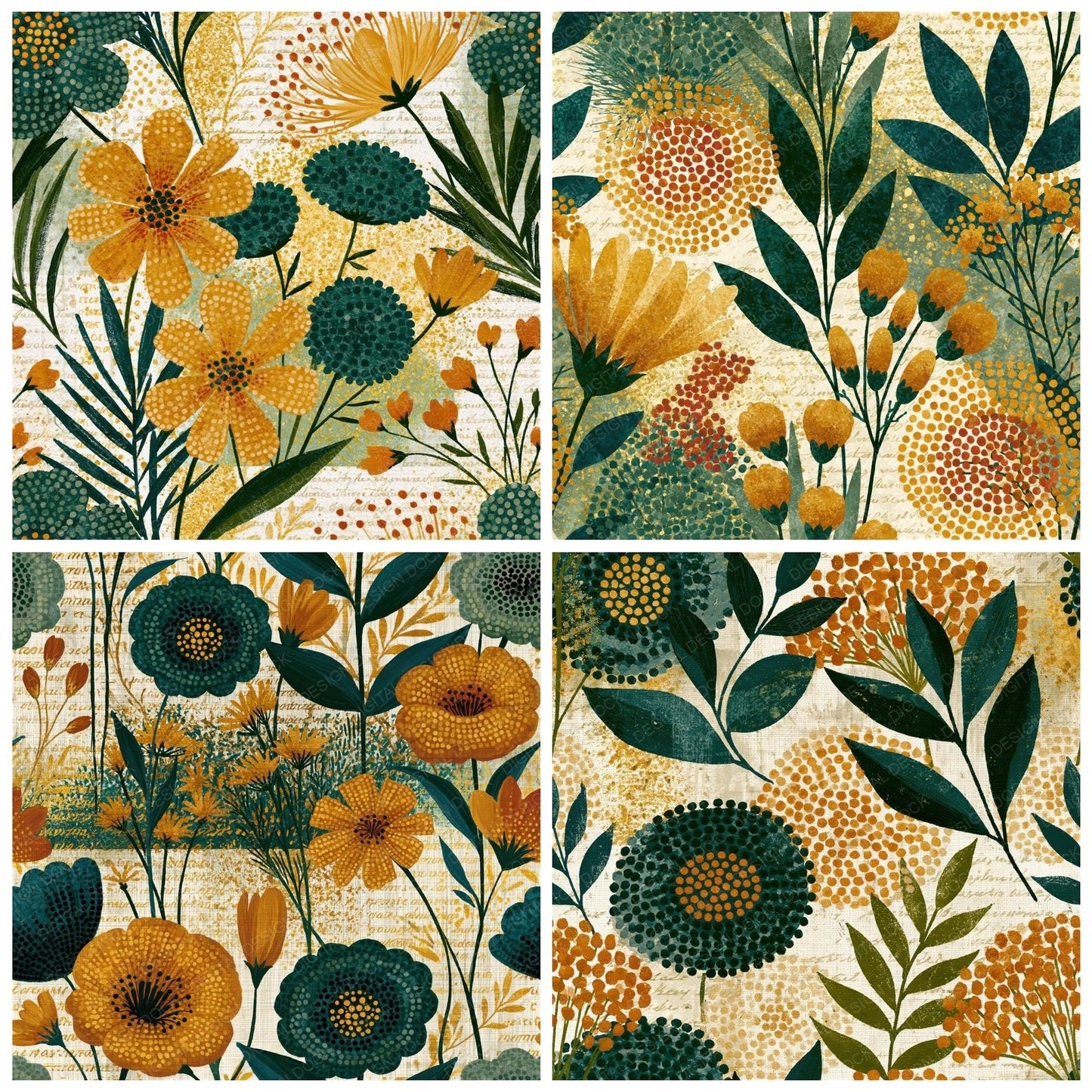 Aboriginal Wildflowers Amber Moss Seamless Digital Paper Pack (DDD016725)