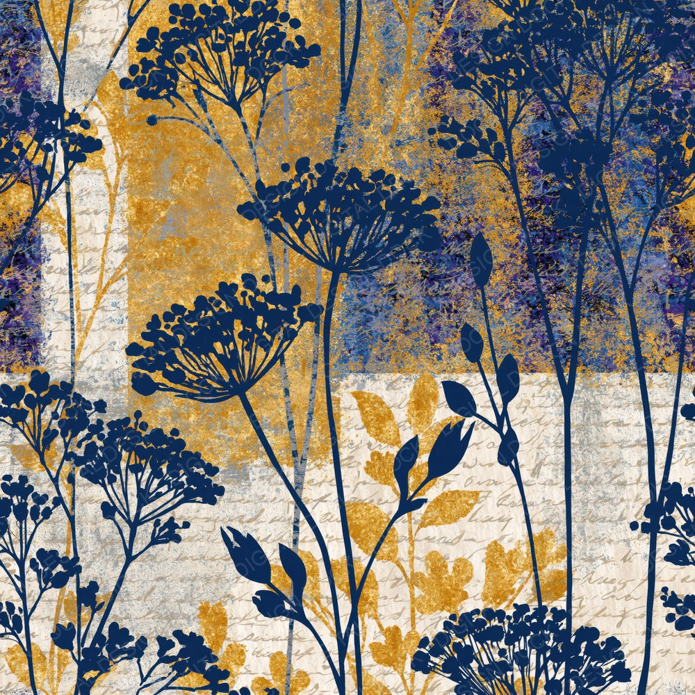 Single Colour Field Wildflowers Gold Jewel Blue Abstract digital paper shown full size
