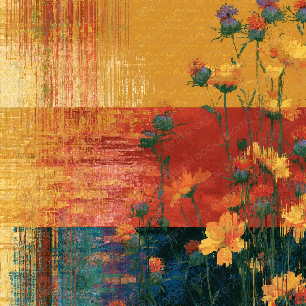Single Glitch Wildflowers Saffron Rust digital paper shown full size