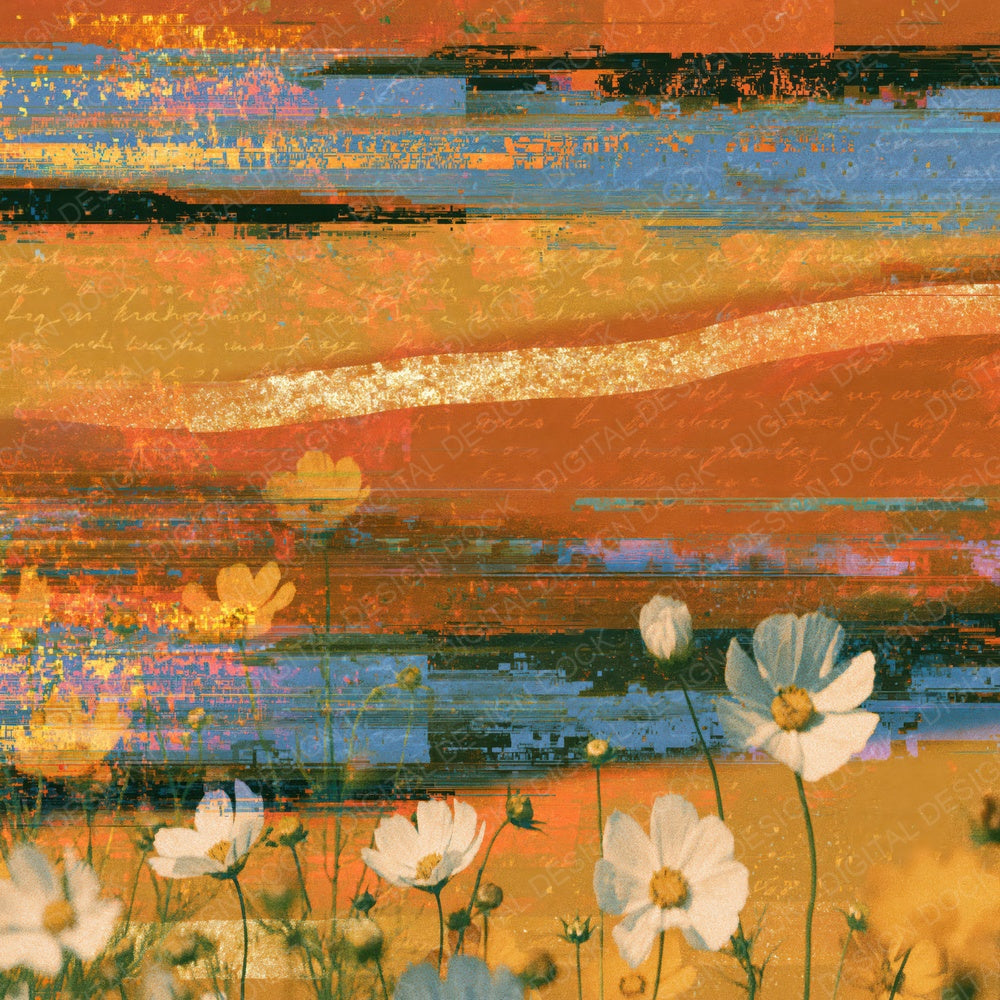 Another Glitch Wildflowers Saffron Rust digital paper shown full size