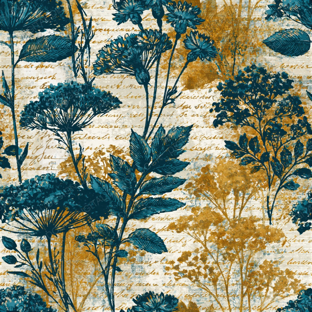Single Penny Dreadful Wildflowers Turquoise Sandstone Seamless digital paper shown full size