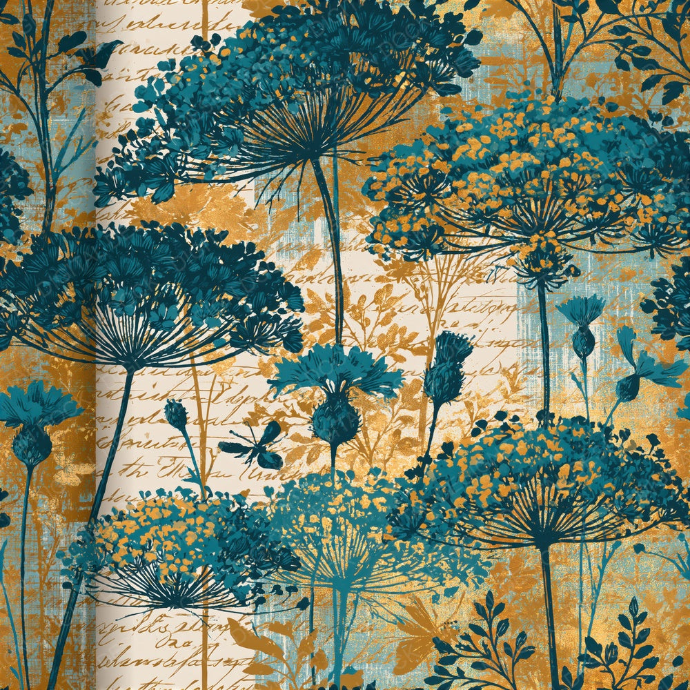 Another Penny Dreadful Wildflowers Turquoise Sandstone Seamless digital paper shown full size