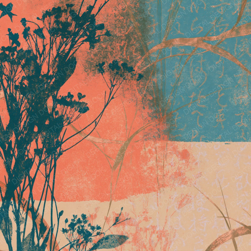 Another Photogravure Wildflowers Coral Turquoise digital paper shown full size