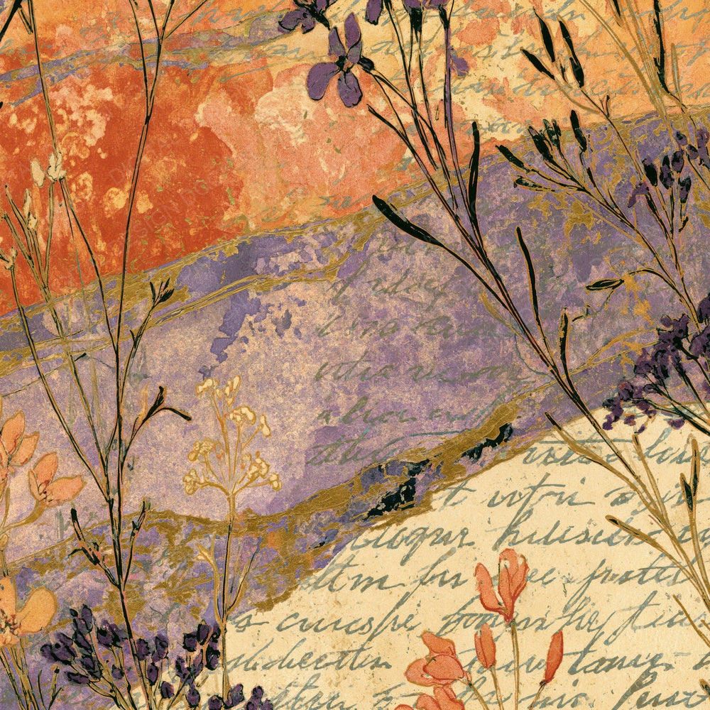 Another Rackham Wildflowers Tangerine Lavender digital paper shown full size