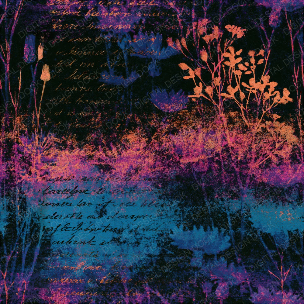 Salt Print Wildflowers Cyan Violet Seamless Digital Paper Pack (DDD016740)