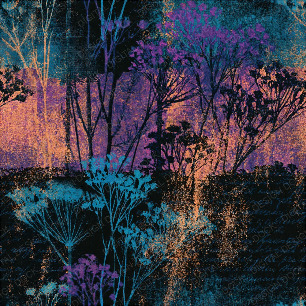 Salt Print Wildflowers Cyan Violet Seamless Digital Paper Pack (DDD016740)