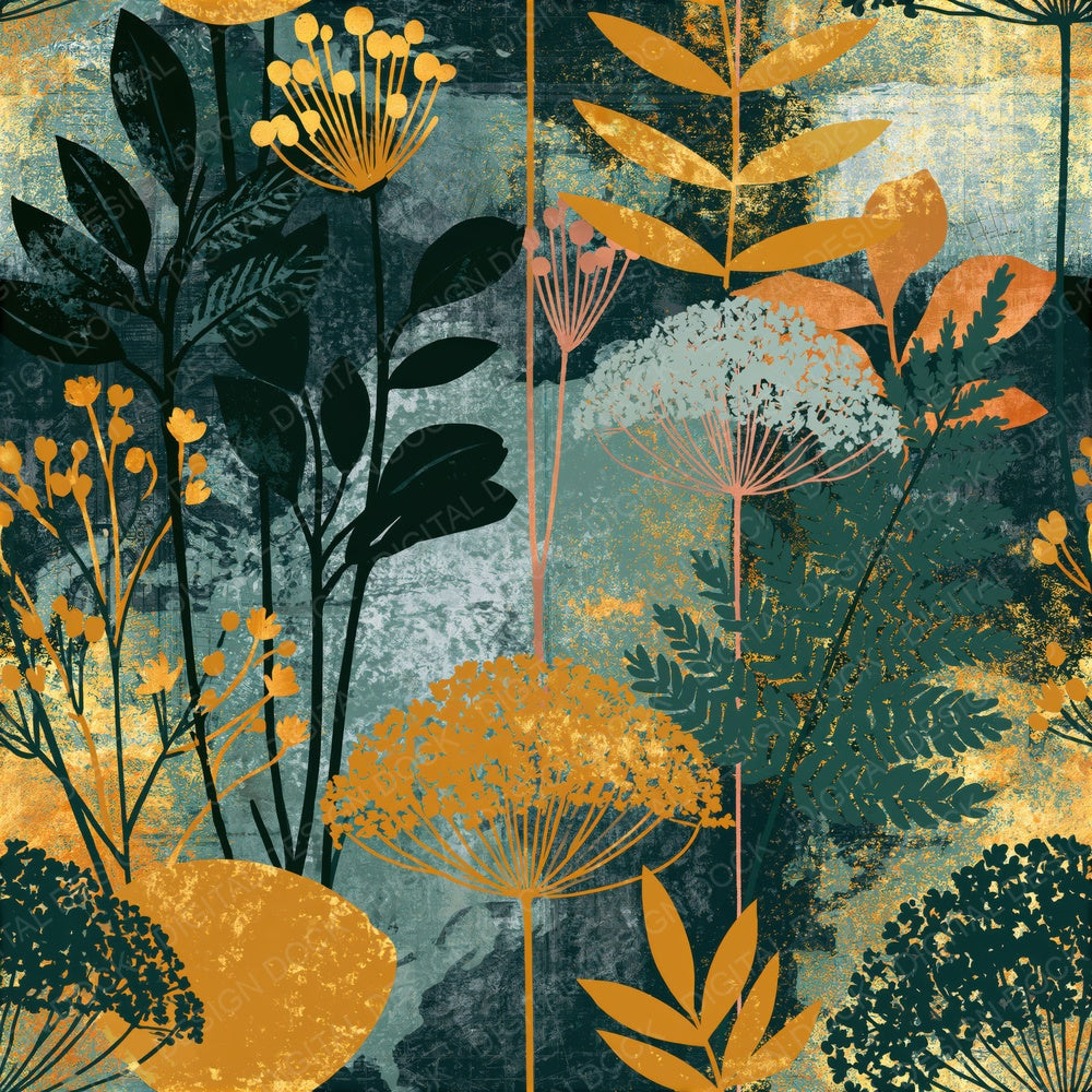 Single Scandinavian Wildflower Forest Saffron Seamless digital paper shown full size