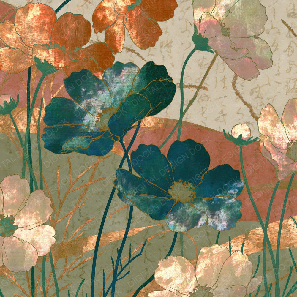 Single Y2K Chrome Wildflowers Cinnamon Moss digital paper shown full size