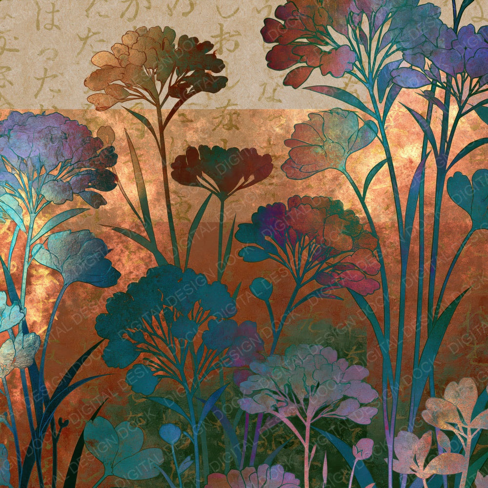 Another Y2K Chrome Wildflowers Cinnamon Moss digital paper shown full size