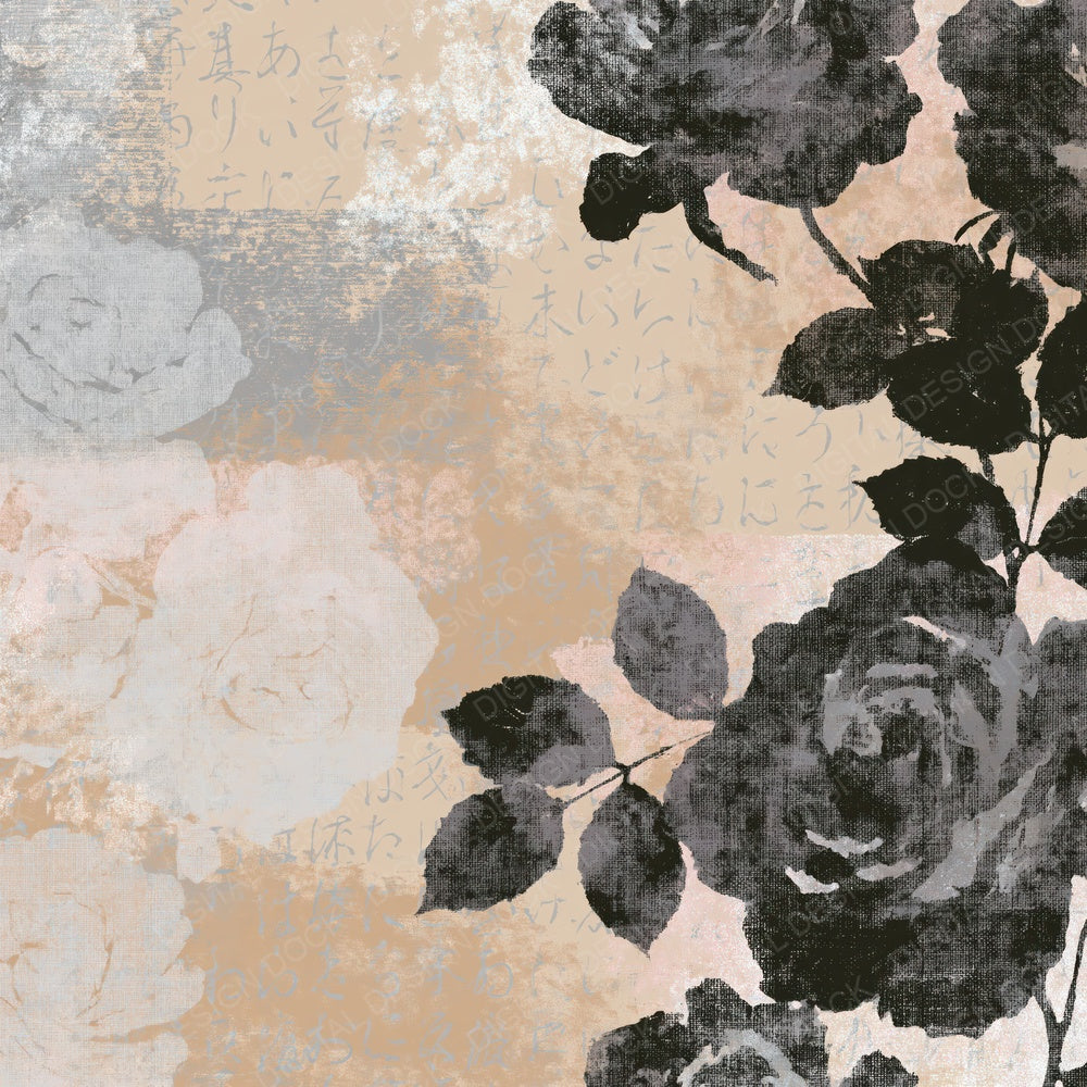 Single Charcoal Roses Sand Dove Grey digital paper shown full size