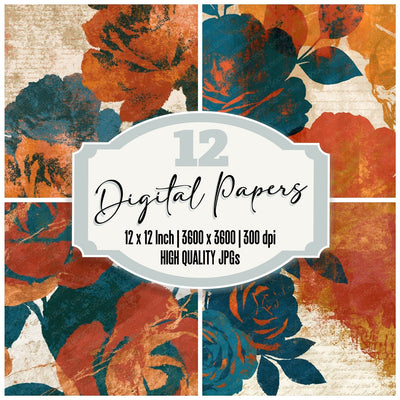Colour Field Roses Skulls Copper Rust Abstract Digital Paper Pack (DDD016752)