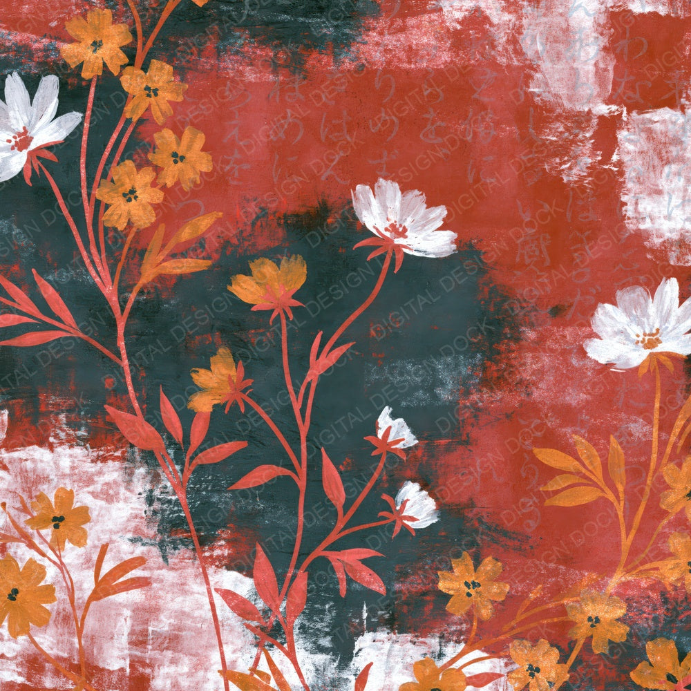 Single Gouache Wildflowers Crimson Coal digital paper shown full size