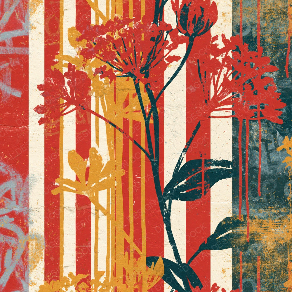 Single Graffiti Wildflowers Red Cream digital paper shown full size
