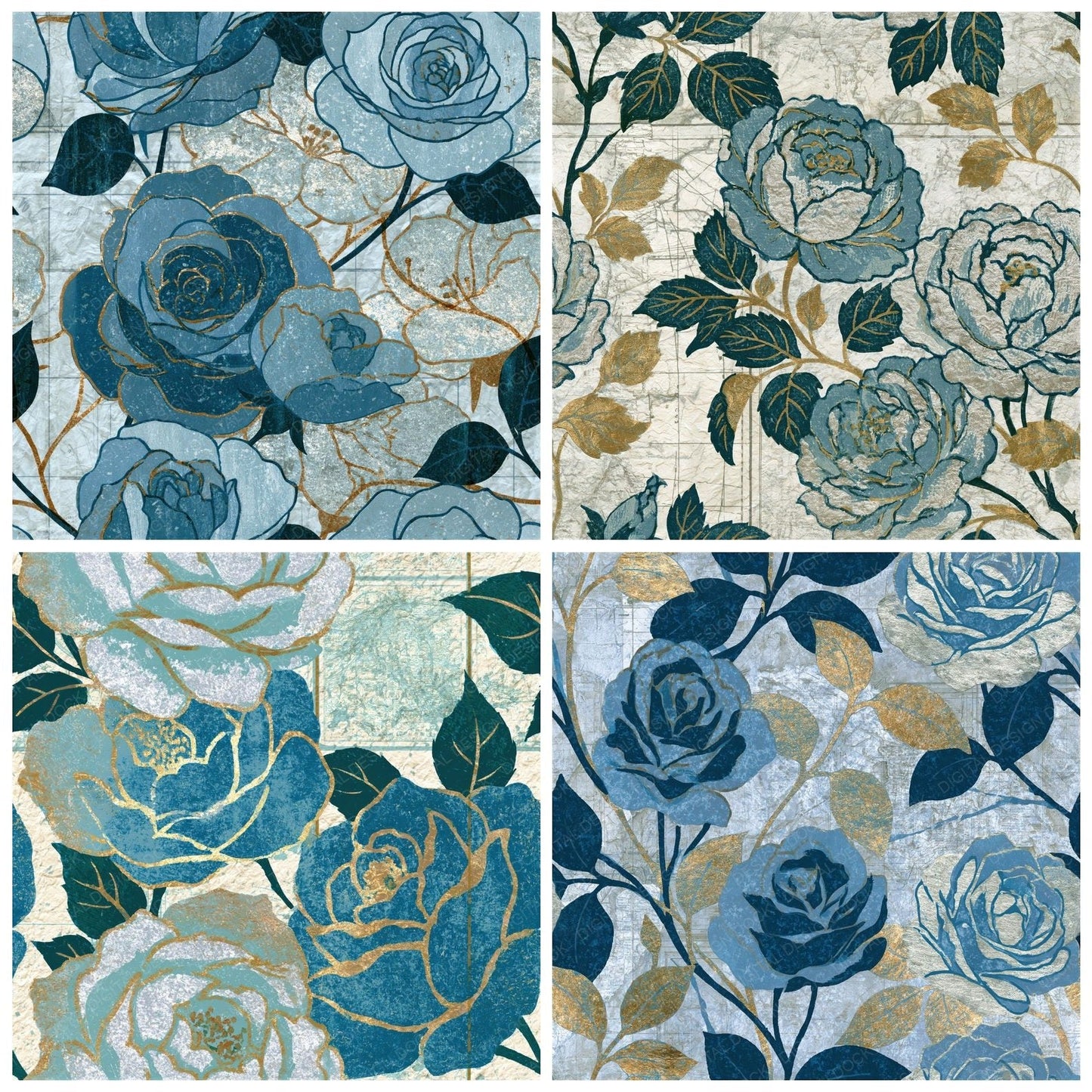 Moku Hanga Roses Glacier Silver Seamless Digital Paper Pack (DDD016759)