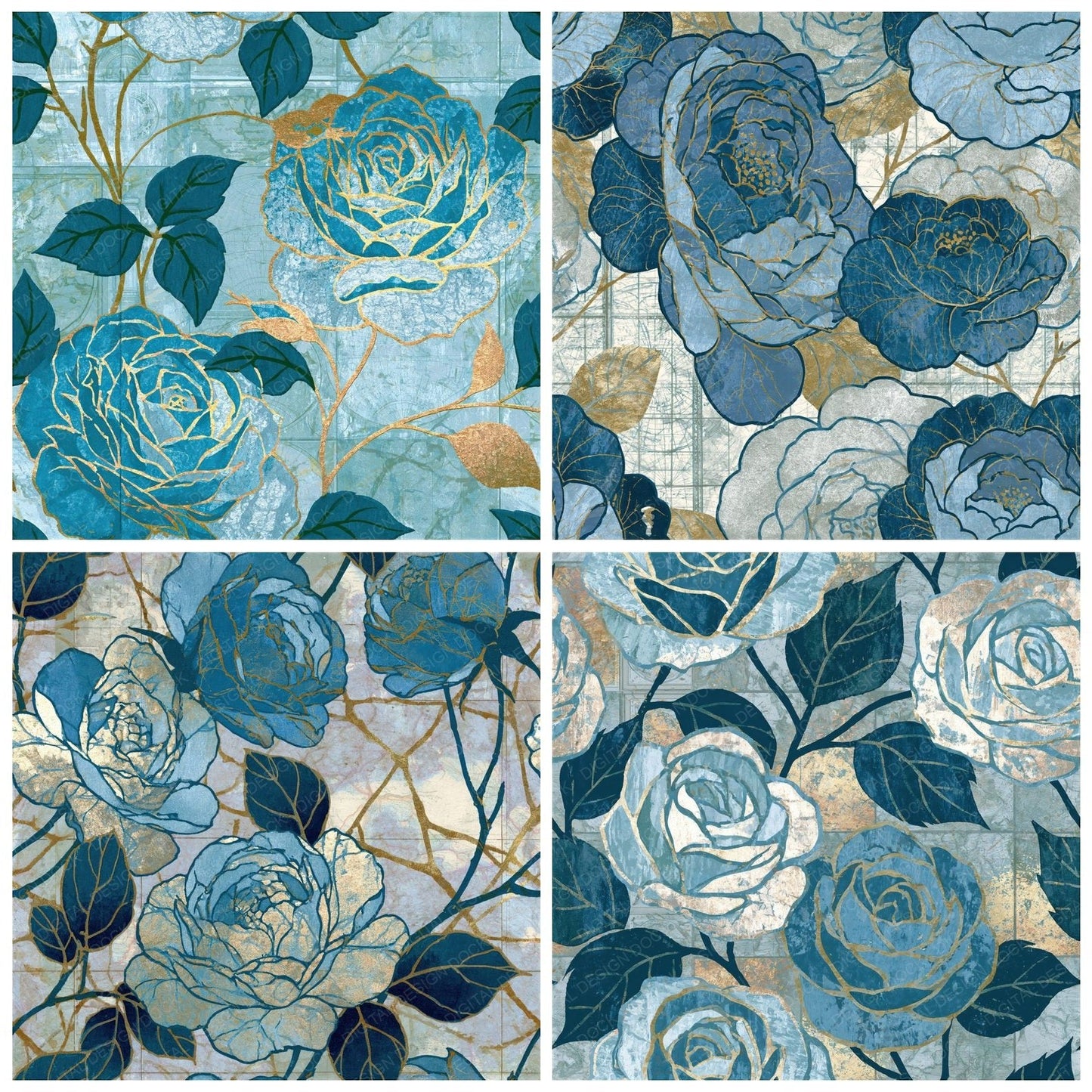 Moku Hanga Roses Glacier Silver Seamless Digital Paper Pack (DDD016759)