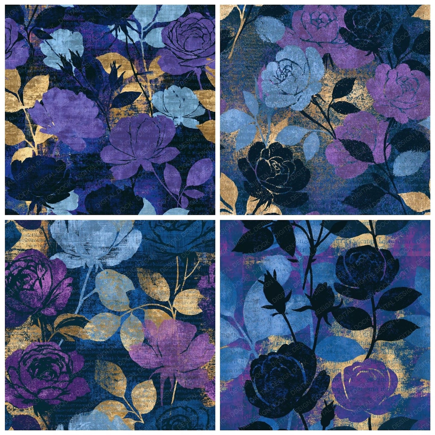 Scandinavian Roses Twilight Navy Seamless Digital Paper Pack (DDD016762)