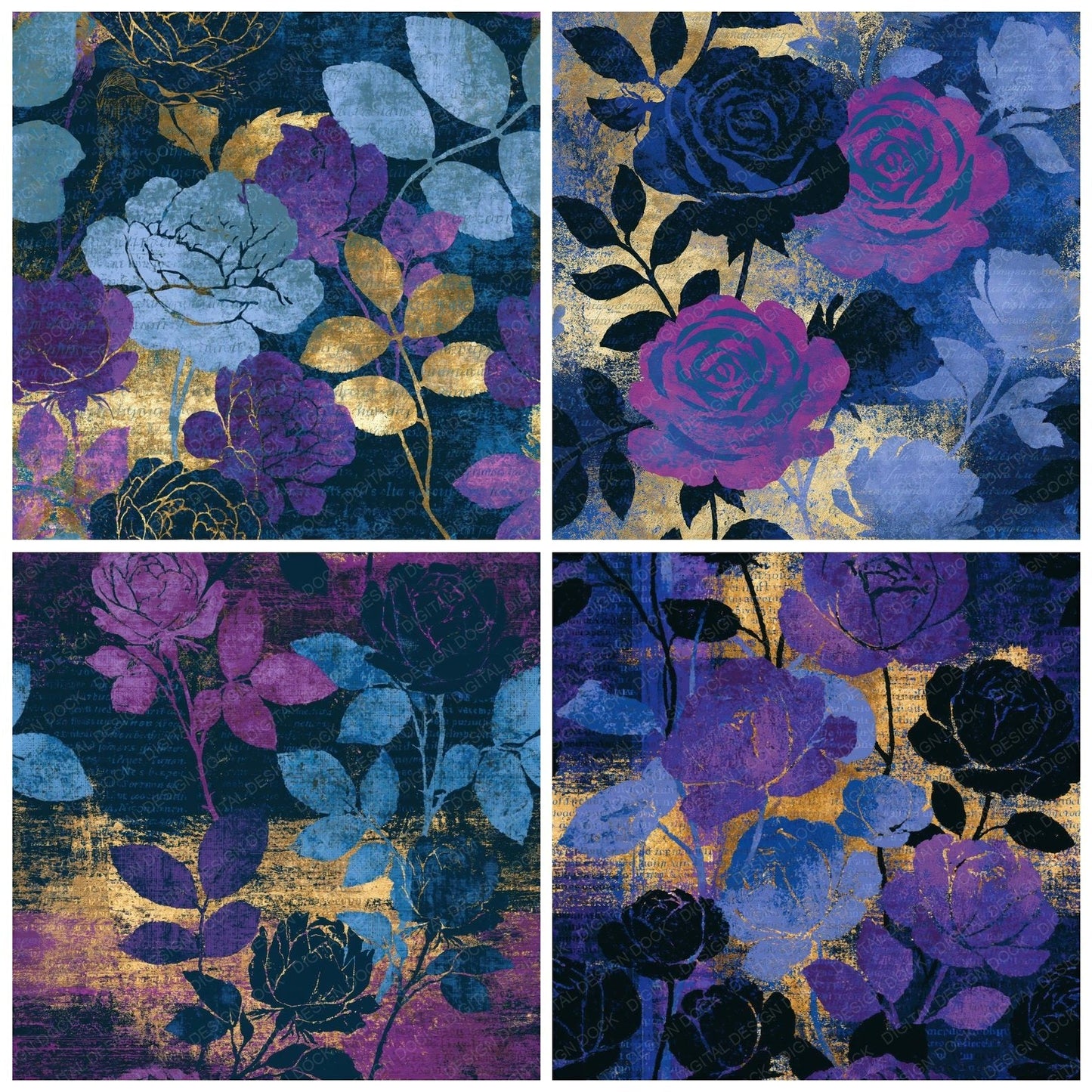 Scandinavian Roses Twilight Navy Seamless Digital Paper Pack (DDD016762)