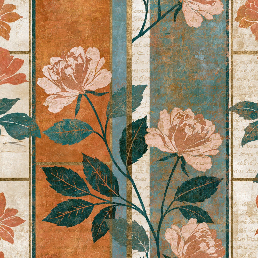 Single Egyptian Frieze Roses Sepia Cream digital paper shown full size