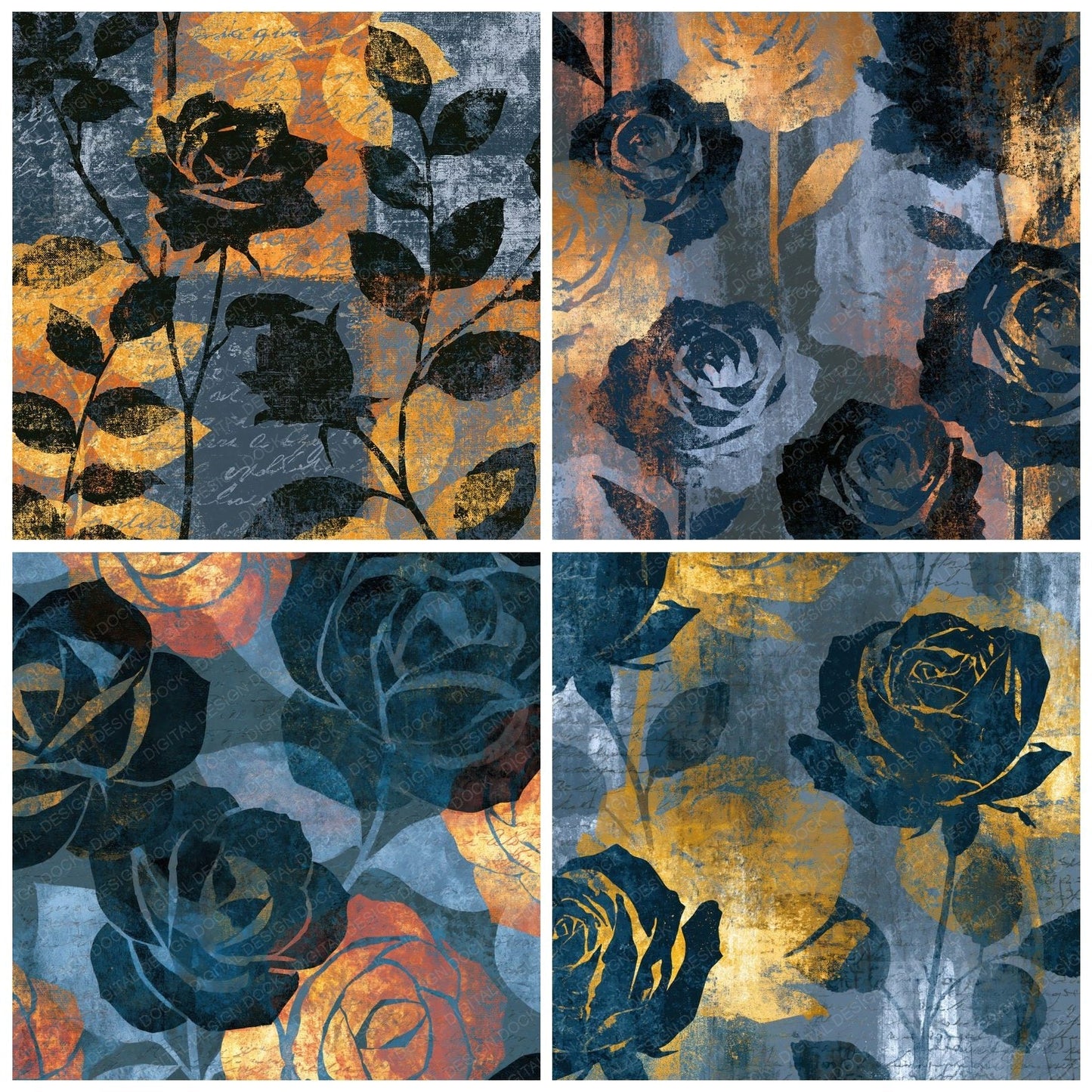 Layered Roses Ink Pewter Slate Digital Paper Pack (DDD016771)