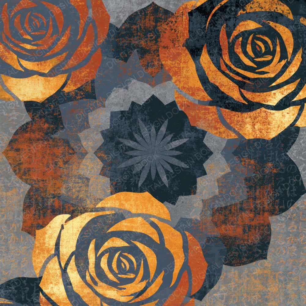 Mandala Roses Gunmetal Rust Abstract Digital Paper Pack (DDD016774)
