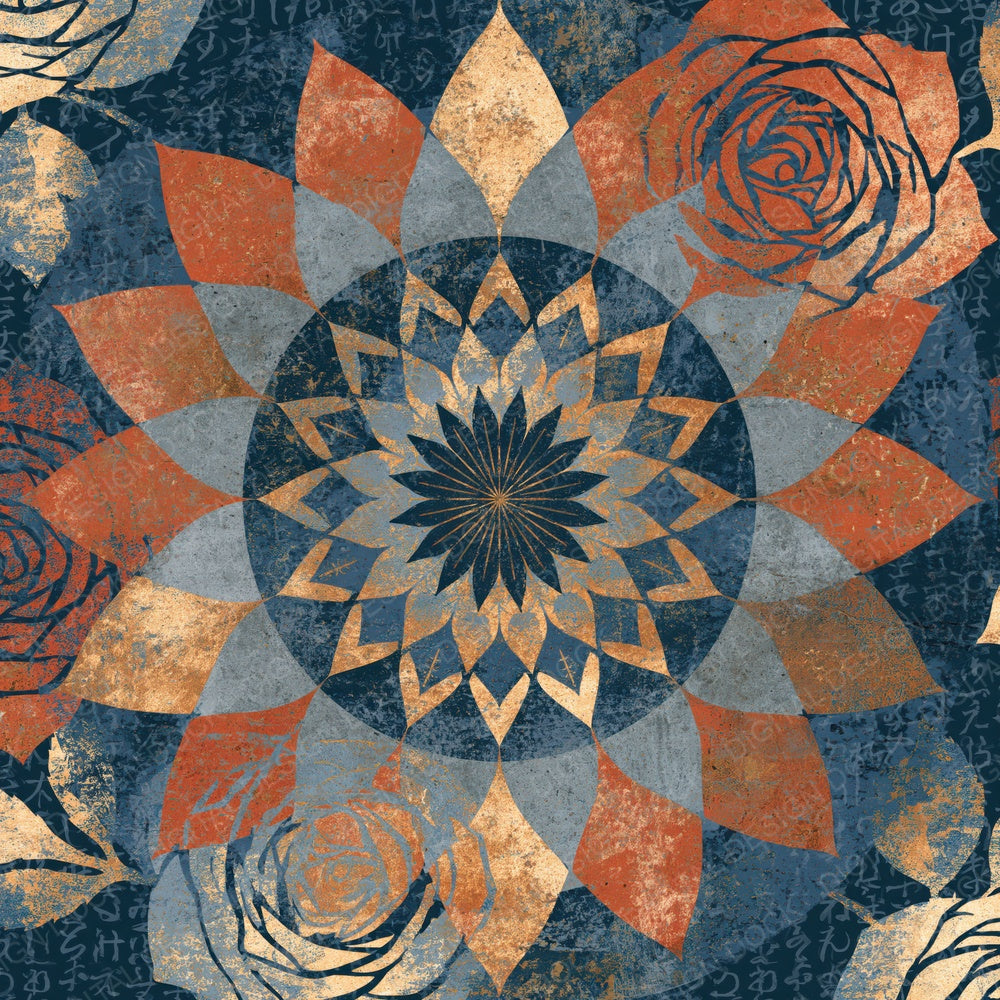 Mandala Roses Gunmetal Rust Abstract Digital Paper Pack (DDD016774)
