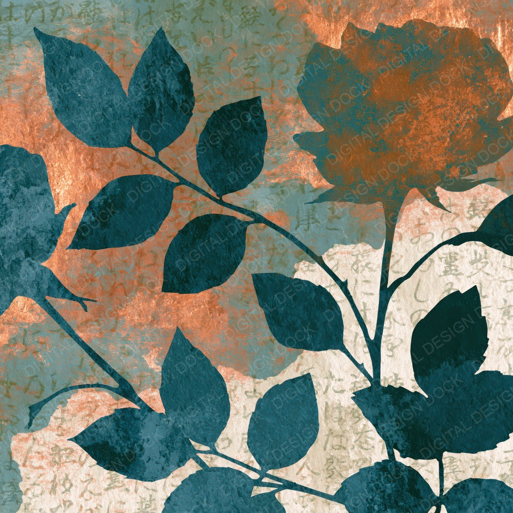 Single Photogram Roses Sea Green Cream digital paper shown full size