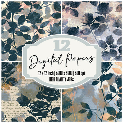 X-ray Roses Pewter Slate Abstract Digital Paper Pack (DDD016784)