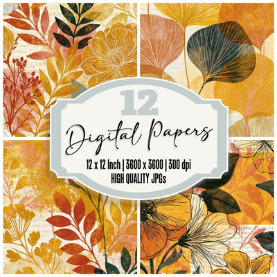 Etching Line Art Honey Mustard Abstract Digital Paper Pack (DDD016789)