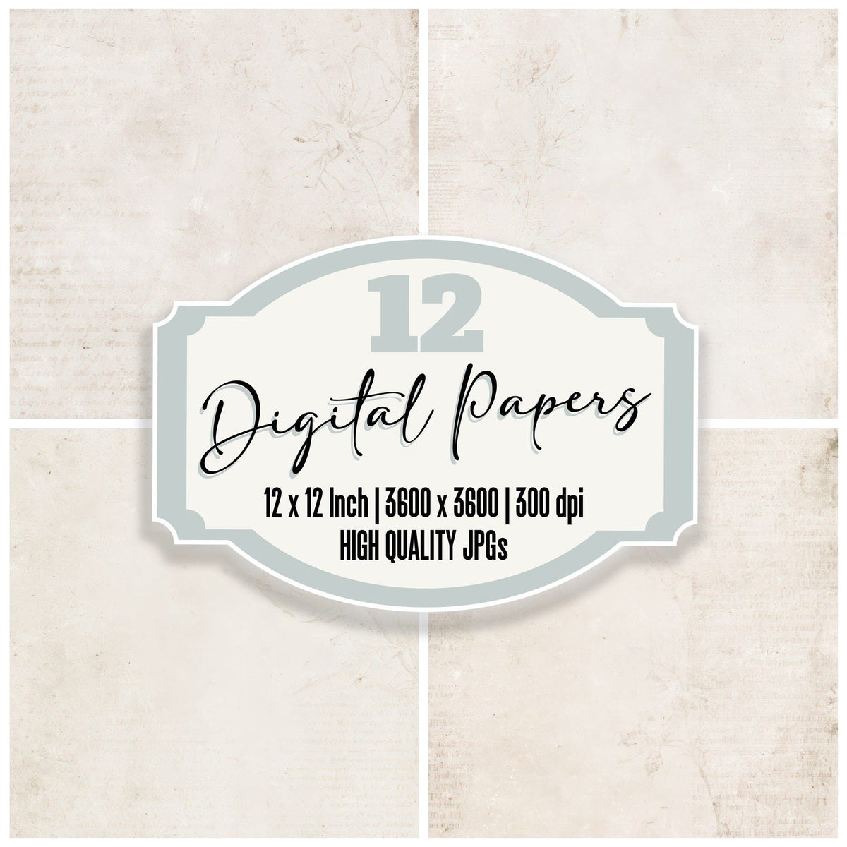 Grungy Minimal Bone Fragment digital paper pack cover showing four of the 12 papers
