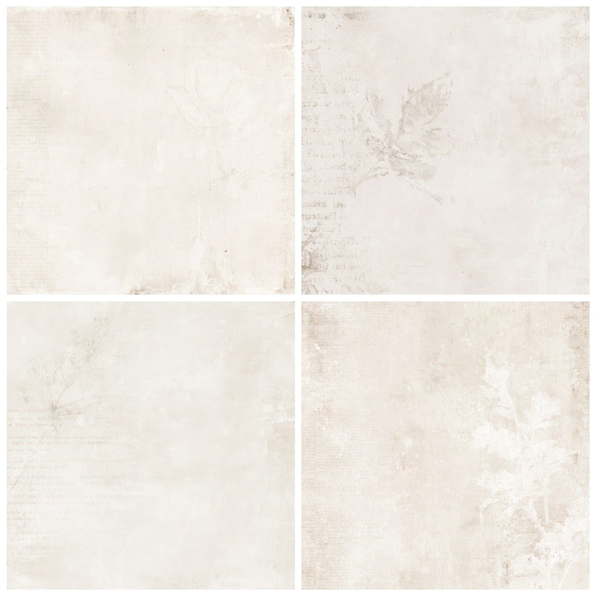 Four Grungy Minimal Bone Fragment digital papers from the pack shown in a grid