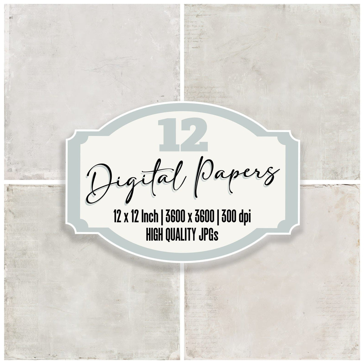 Grungy Minimal Grey Weathered digital paper pack cover showing four of the 12 papers