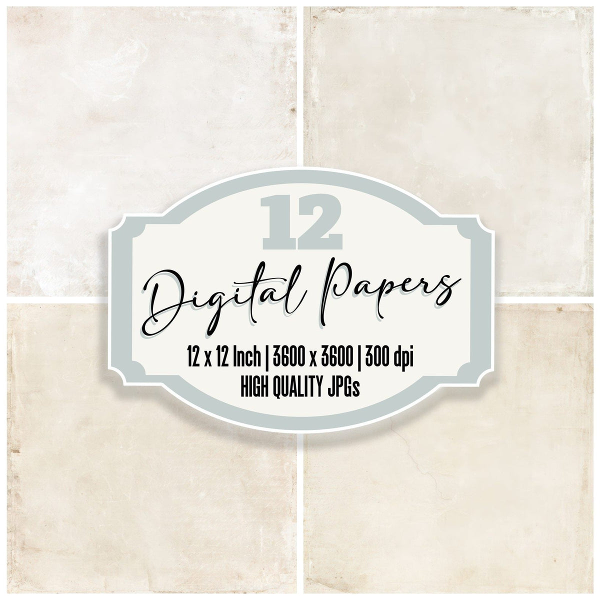Grungy Minimal Oatmeal Ghost digital paper pack cover showing four of the 12 papers