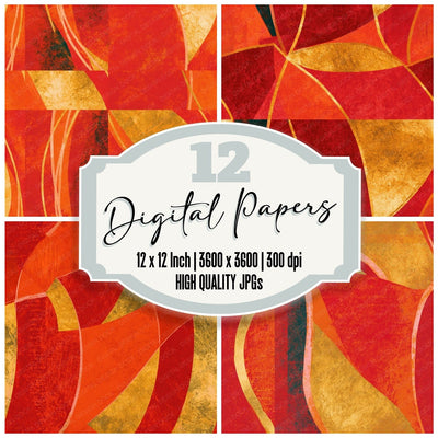 Mid Century Line Art Gold Persimmon Abstract Seamless Digital Paper Pack (DDD016794)