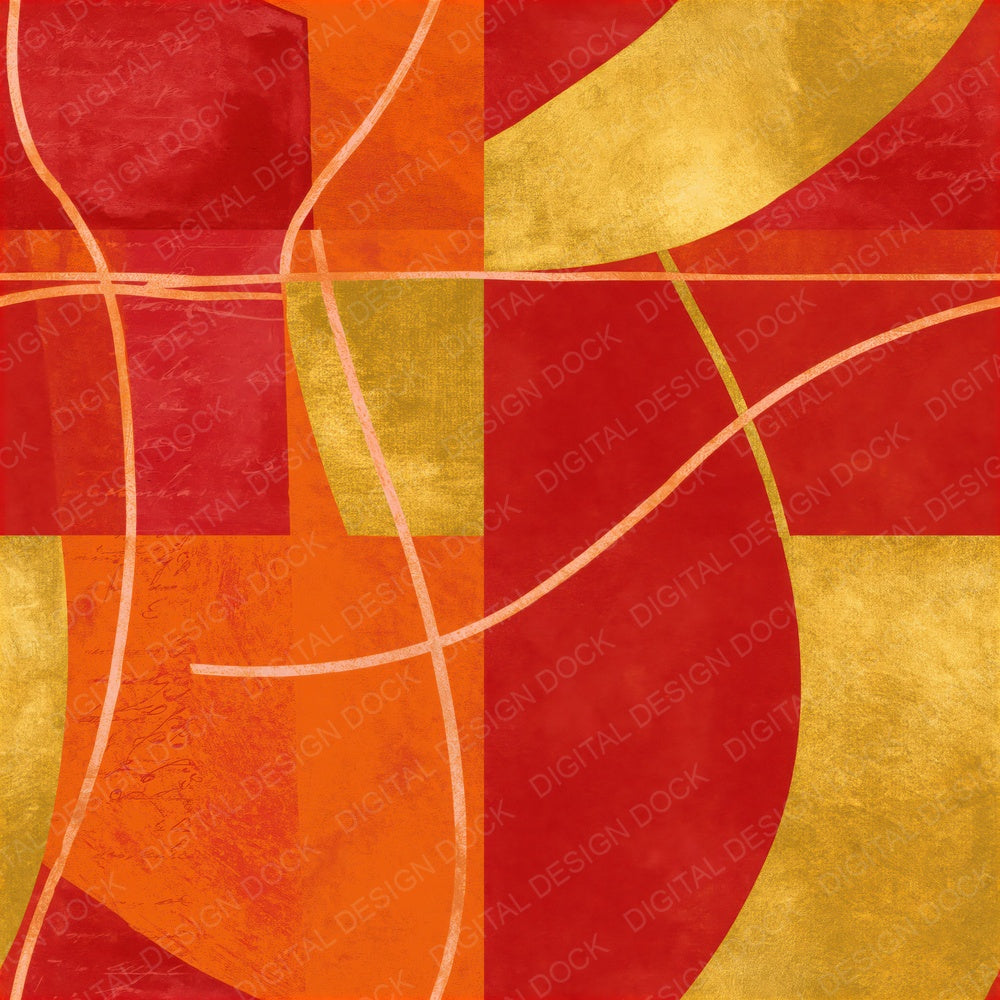Mid Century Line Art Gold Persimmon Abstract Seamless Digital Paper Pack (DDD016794)