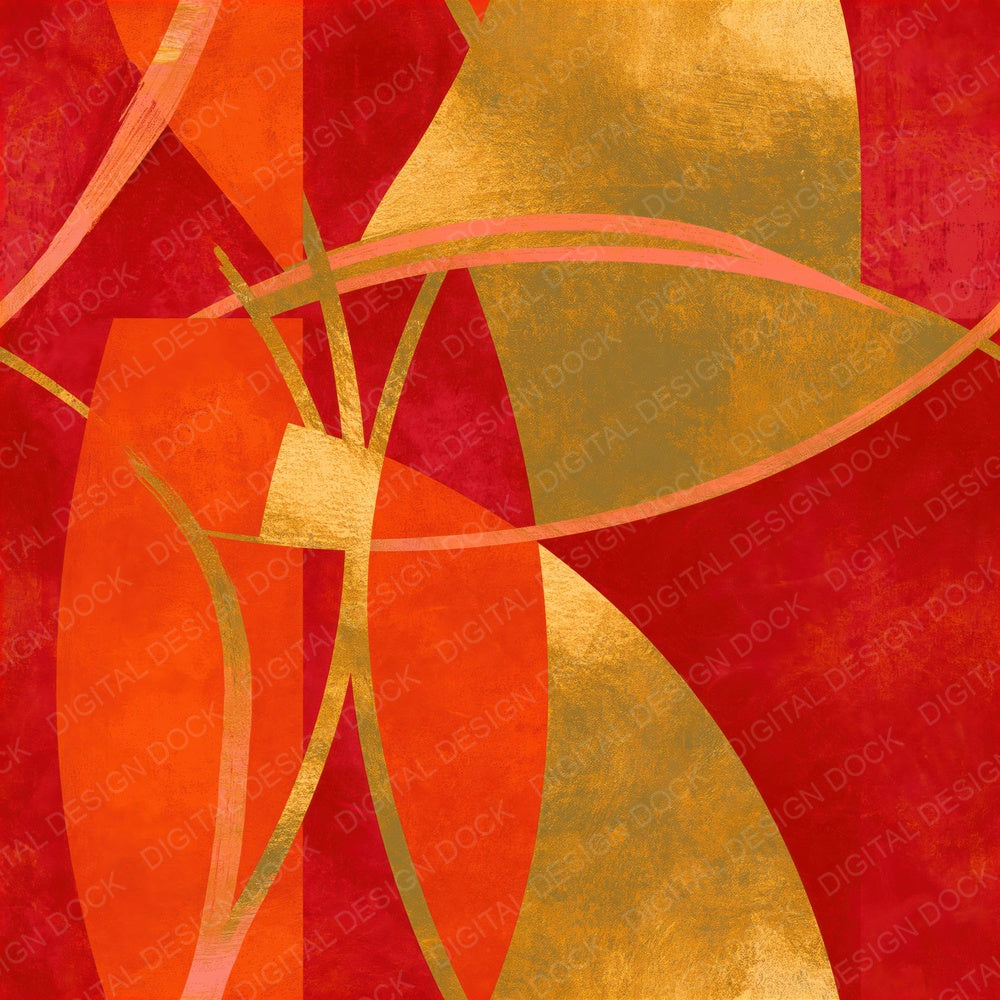 Mid Century Line Art Gold Persimmon Abstract Seamless Digital Paper Pack (DDD016794)