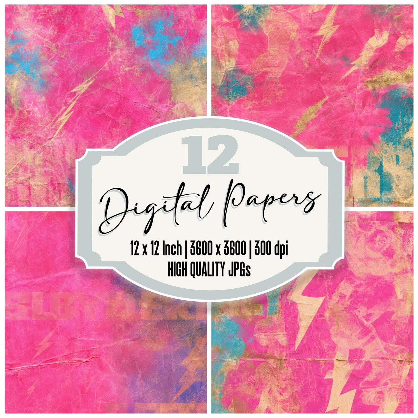 Retro Roller Derby Magenta Cobalt Digital Paper Pack (DDD016801)