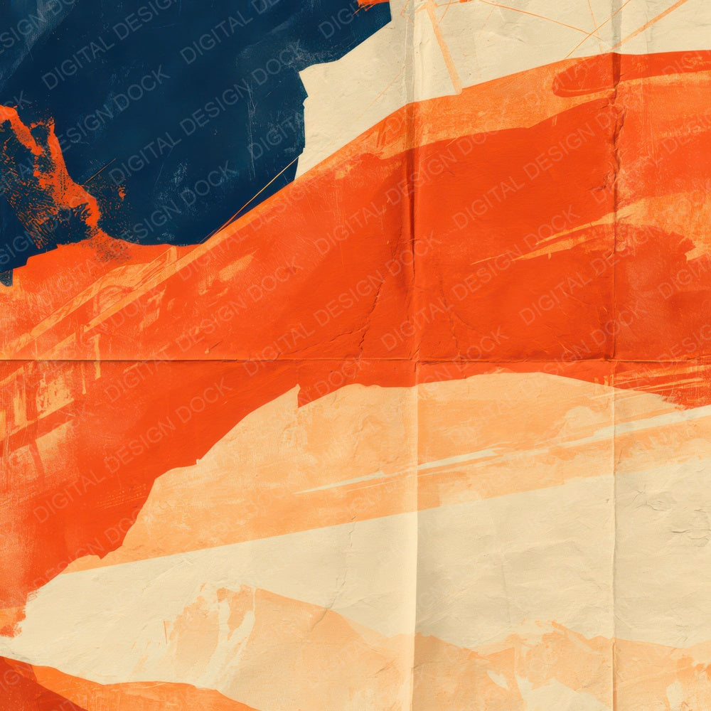 Single Retro Travel Poster Tangerine Navy digital paper shown full size