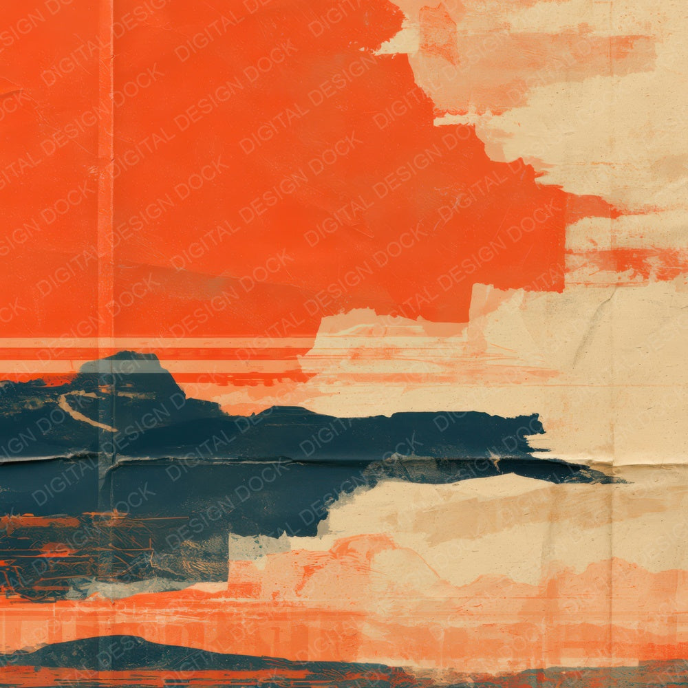 Another Retro Travel Poster Tangerine Navy digital paper shown full size