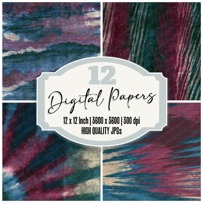 Shibori Line Art Burgundy Pine Abstract Digital Paper Pack (DDD016803)