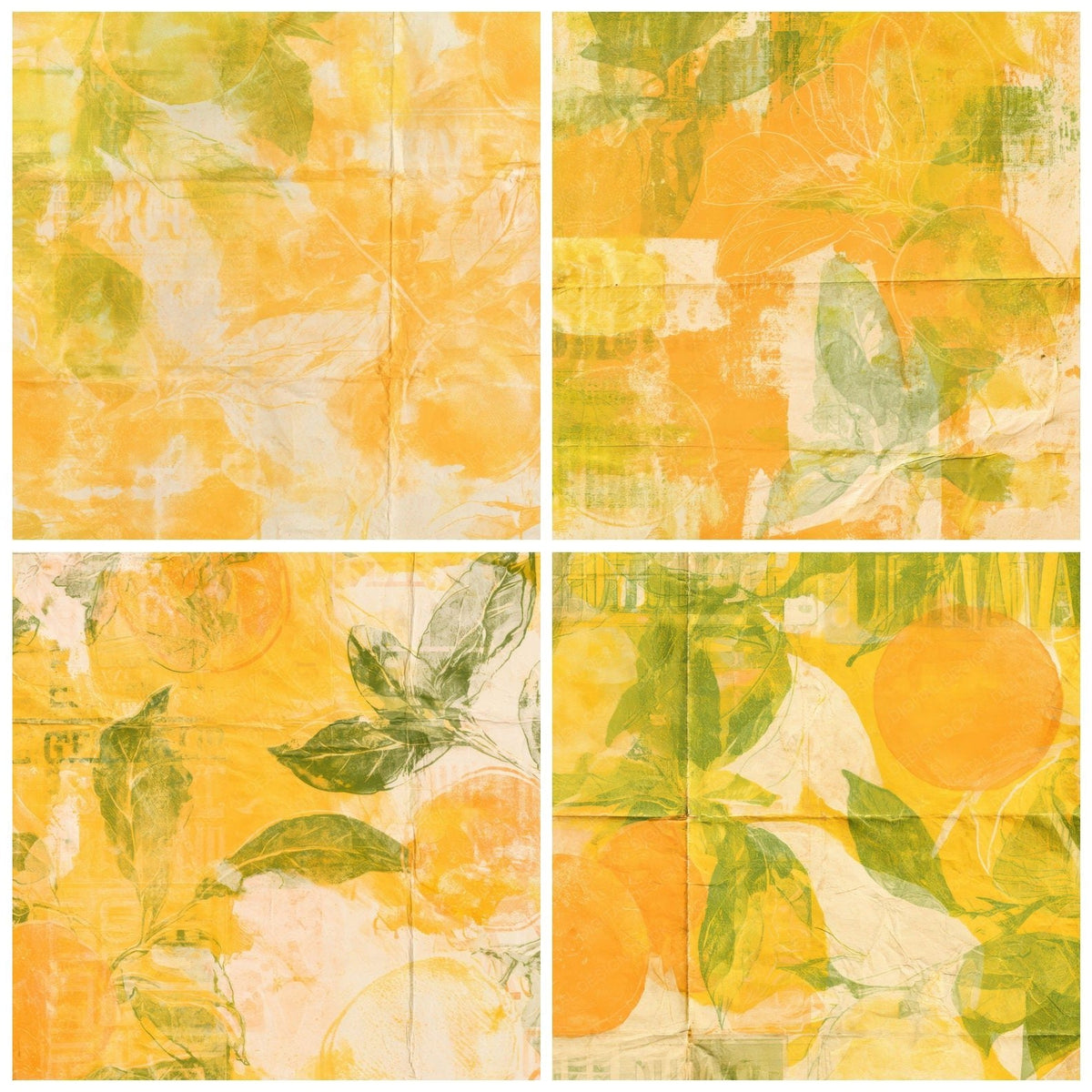 Four Retro Citrus Crate Marigold Green digital papers from the pack shown in a grid