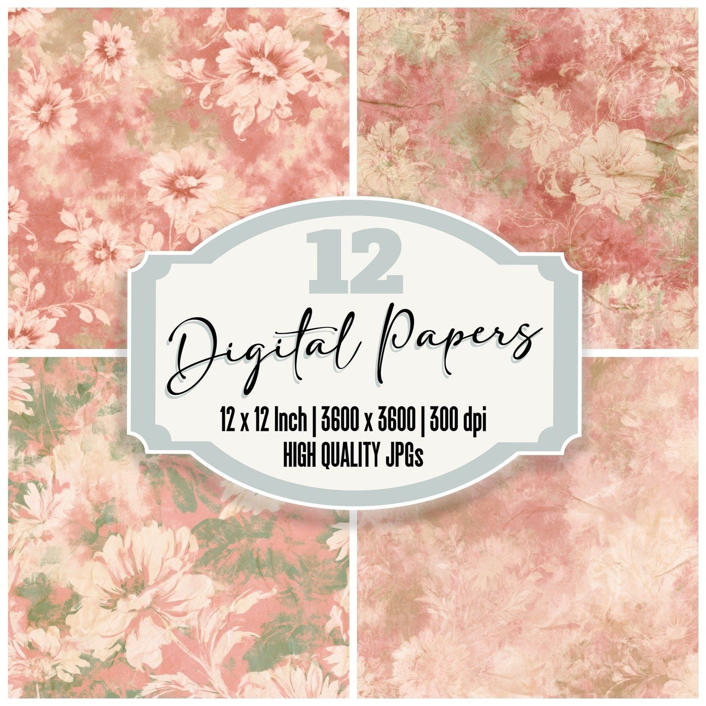 Retro Daisy Rose Sage Digital Paper Pack (DDD016808)