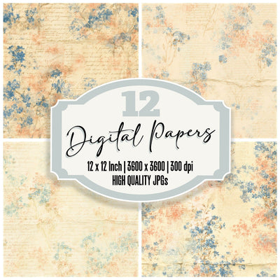 Retro Forget Me Not Cornflower Seamless Digital Paper Pack (DDD016810)