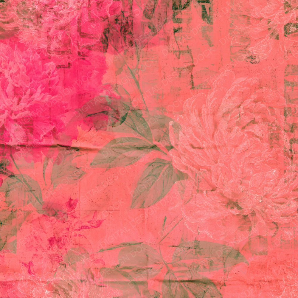 Single Retro Peony Coral Magenta digital paper shown full size