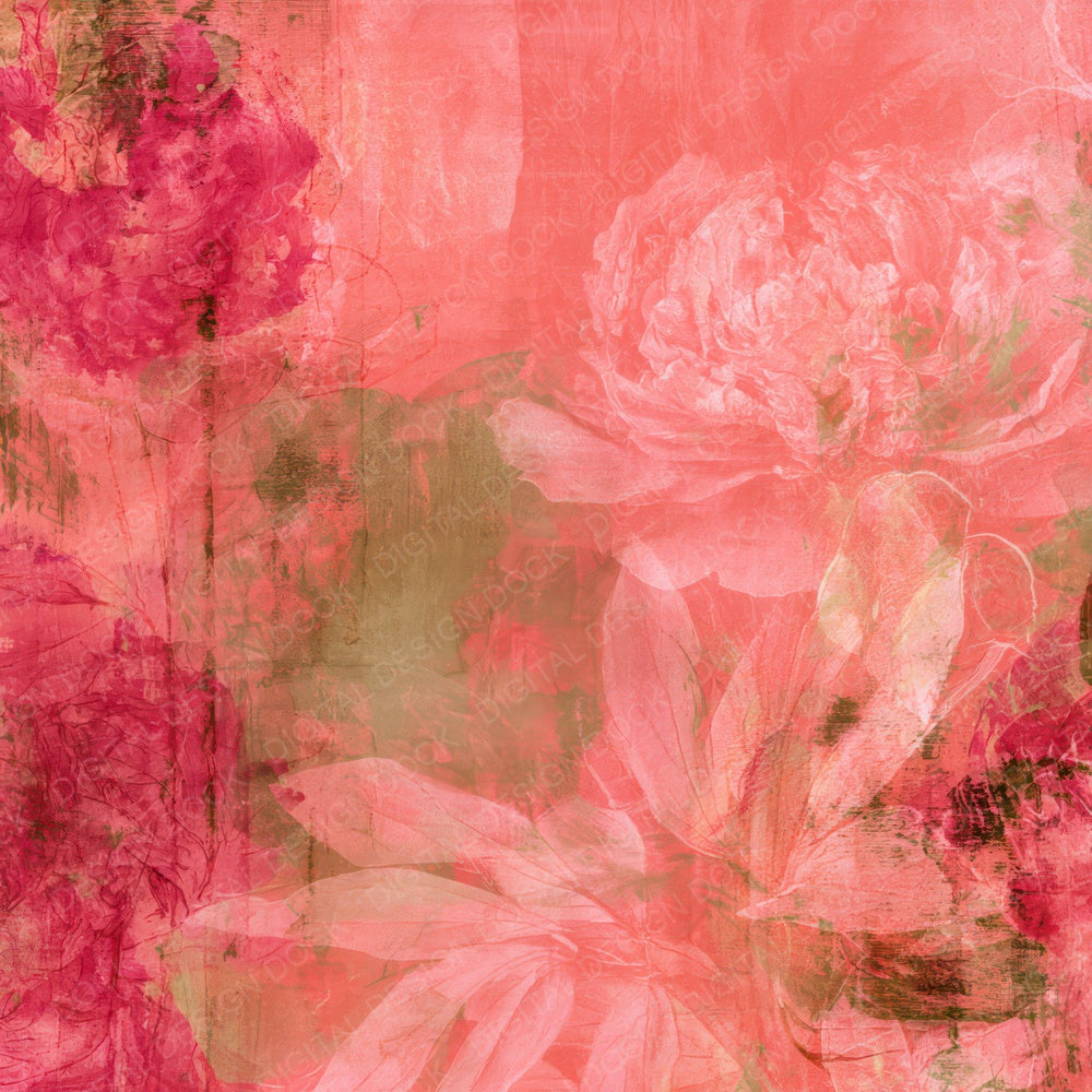 Another Retro Peony Coral Magenta digital paper shown full size