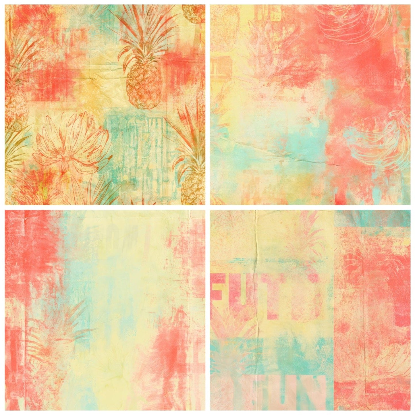 Retro Pineapple Lemon Coral Digital Paper Pack (DDD016815)